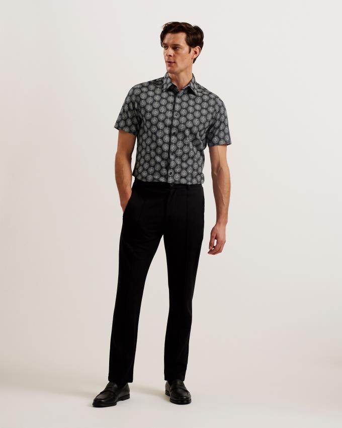 Chemises Ted Baker Short Sleeve Circle Geometric Noir Homme | WGM-26789446